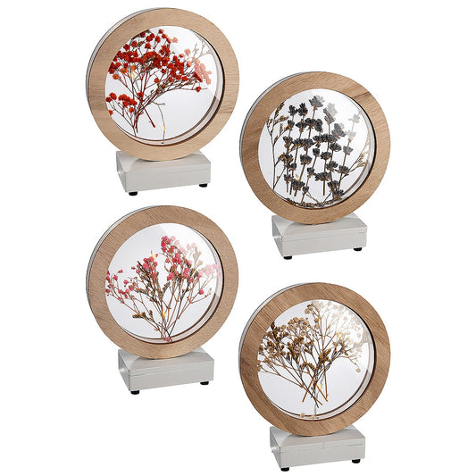 Διακοσμητικό Κύκλος με Αποξηραμένα Άνθη Φωτιζόμενο LED Φυσικό MDF/Ξύλο 5.5x14.5x17 σε 4 Σχέδια
