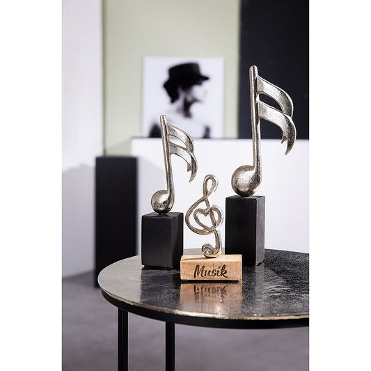 Διακοσμητικό Μουσική Νότα σε Βάση Ασημί/Μαύρο Αλουμίνιο/Ξύλο 5x5x16