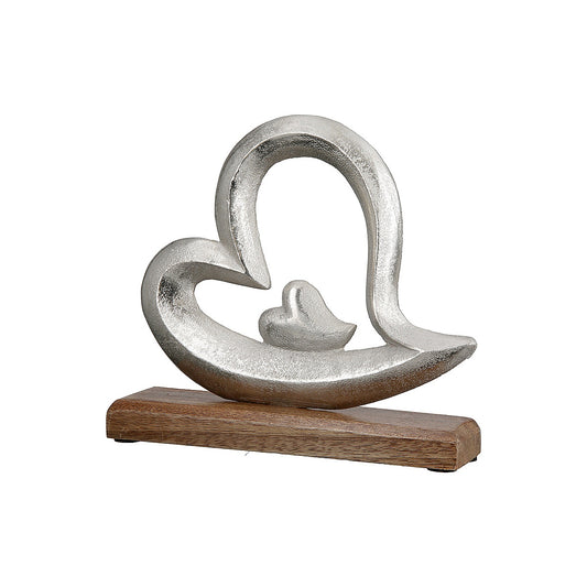 Διακοσμητικό Καρδιά σε Βάση Ασημί/Φυσικό Αλουμίνιο/Ξύλο 5x20x20