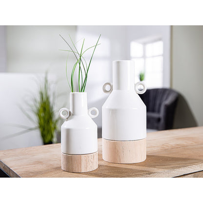 Βάζο Λευκό/Φυσικό Πορσελάνη/Ξύλο 8x8.5x16.5