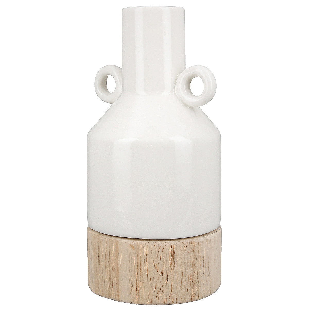 Βάζο Λευκό/Φυσικό Πορσελάνη/Ξύλο 8x8.5x16.5