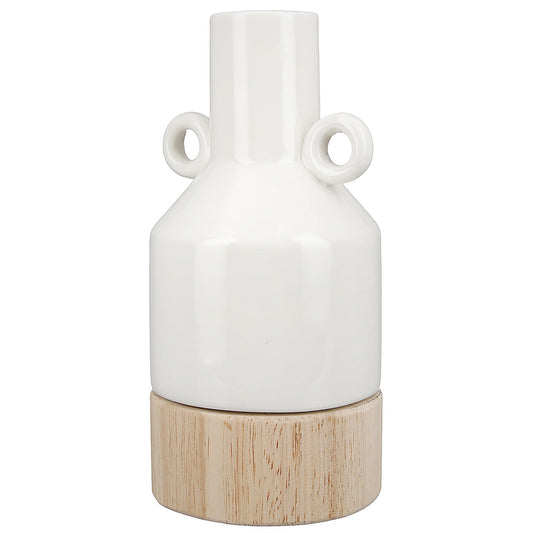 Βάζο Λευκό/Φυσικό Πορσελάνη/Ξύλο 8x8.5x16.5