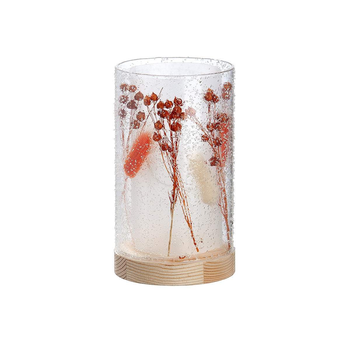 Θήκη Ρεσώ με Αποξηραμένα Λουλούδια Φωτιζόμενη 10 LED Κρεμ Γυαλί 16εκ