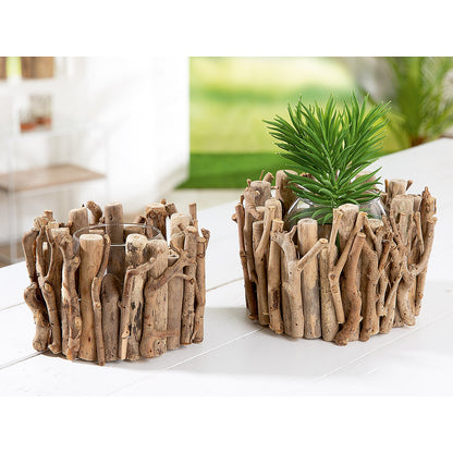 Decorative Vase Arrangement on Wood Natural Wood 12cm