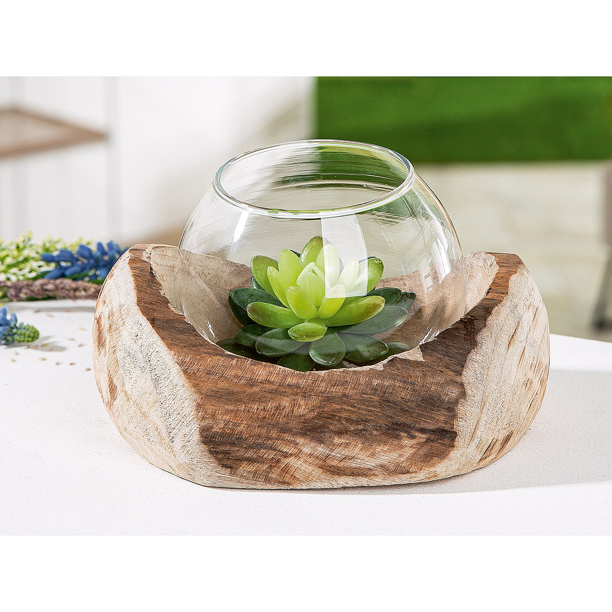 Διακοσμητικό Σύνθεση Βάζο σε Ξύλο Φυσικό Ξύλο 15x18x11