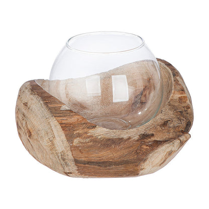 Διακοσμητικό Σύνθεση Βάζο σε Ξύλο Φυσικό Ξύλο 15x18x11