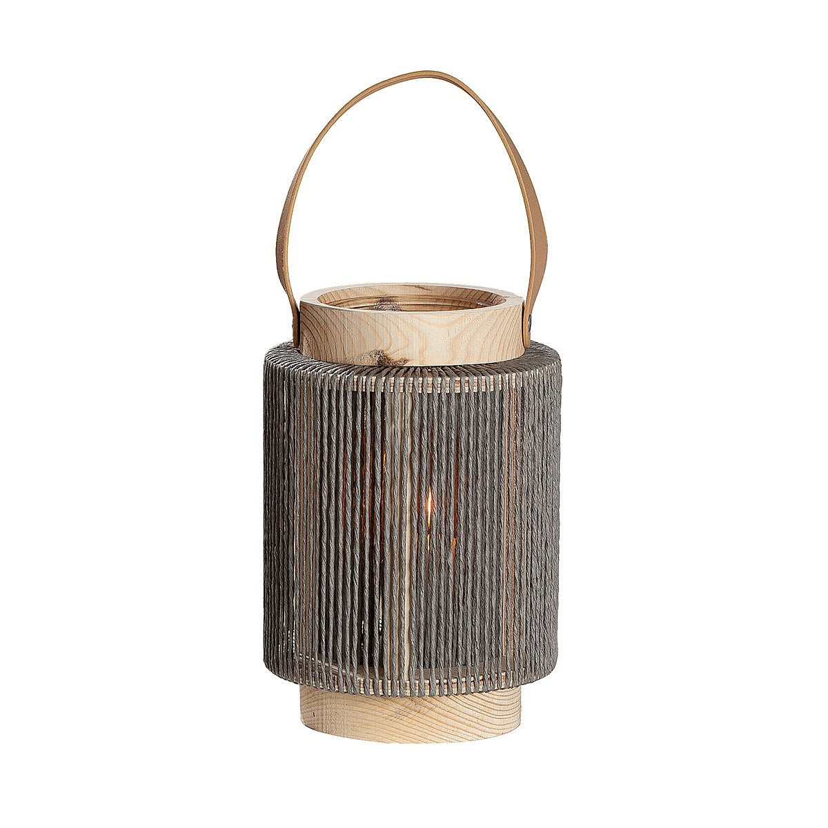 Φανάρι Κυλινδρικό με Χερούλι Φυσικό/Γκρι Ξύλο/Γυαλί 23εκ