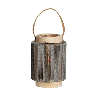 Φανάρι Κυλινδρικό με Χερούλι Φυσικό/Γκρι Ξύλο/Γυαλί 23εκ