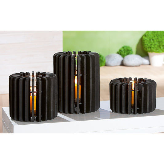 Κηροπήγιο Μαύρο/Διάφανο Ξύλο/Γυαλί 13εκ