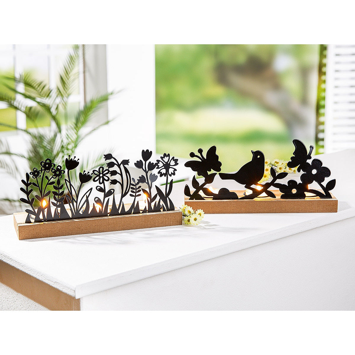 Θήκη Ρεσώ 3θέσια με Διακόσμηση Μαύρο/Φυσικό Μέταλλο/Ξύλο 7.5x24x10.5