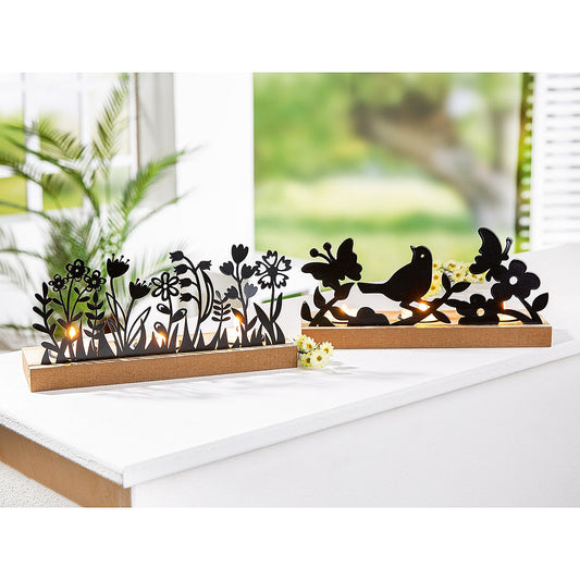 Θήκη Ρεσώ 3θέσια με Διακόσμηση Μαύρο/Φυσικό Μέταλλο/Ξύλο 7.5x24x10.5