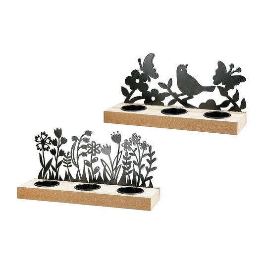 Θήκη Ρεσώ 3θέσια με Διακόσμηση Μαύρο/Φυσικό Μέταλλο/Ξύλο 7.5x24x10.5