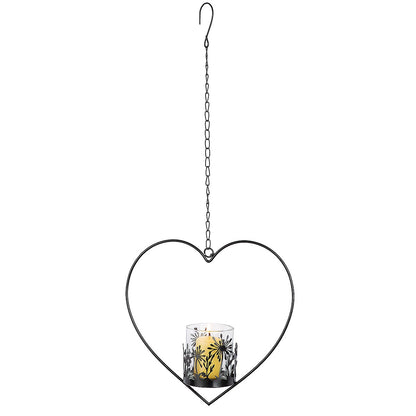 Decorative Hanging Heart with Small Lantern Black Metal 7.5x24.5x25