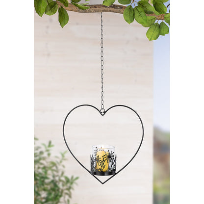 Decorative Hanging Heart with Small Lantern Black Metal 7.5x24.5x25