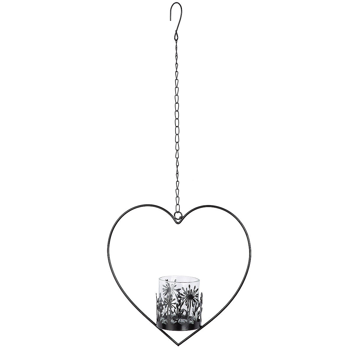 Decorative Hanging Heart with Small Lantern Black Metal 7.5x24.5x25