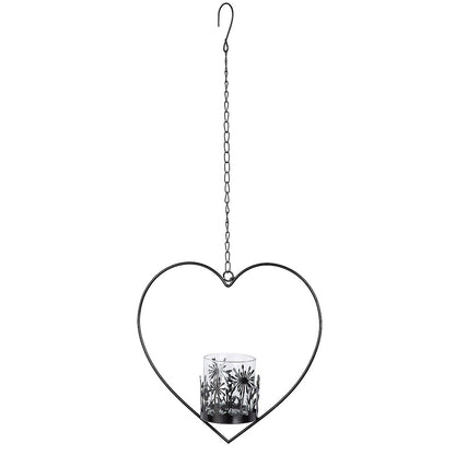 Decorative Hanging Heart with Small Lantern Black Metal 7.5x24.5x25