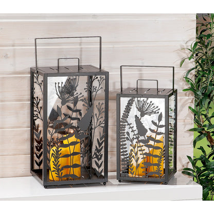 Φανάρι με Διακόσμηση Λουλούδια Μαύρο Μέταλλο/Γυαλί 25x25x48