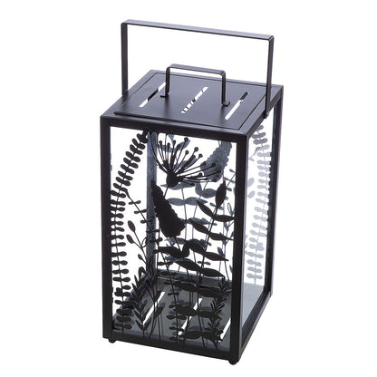 Φανάρι με Διακόσμηση Λουλούδια Μαύρο Μέταλλο/Γυαλί 25x25x48