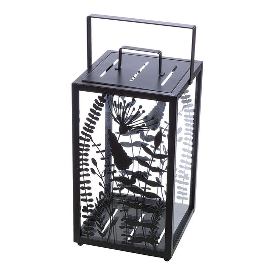 Φανάρι με Διακόσμηση Λουλούδια Μαύρο Μέταλλο/Γυαλί 25x25x48