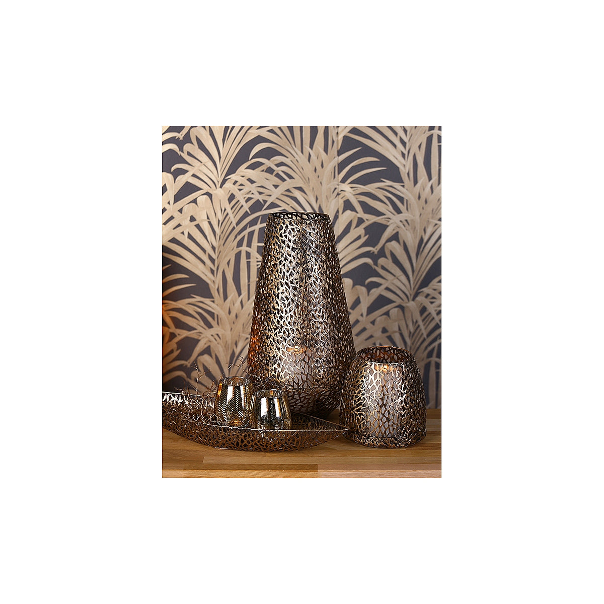 Φανάρι με Διακόσμηση Λουλούδια Αντικέ Χρυσό Μέταλλο 11εκ