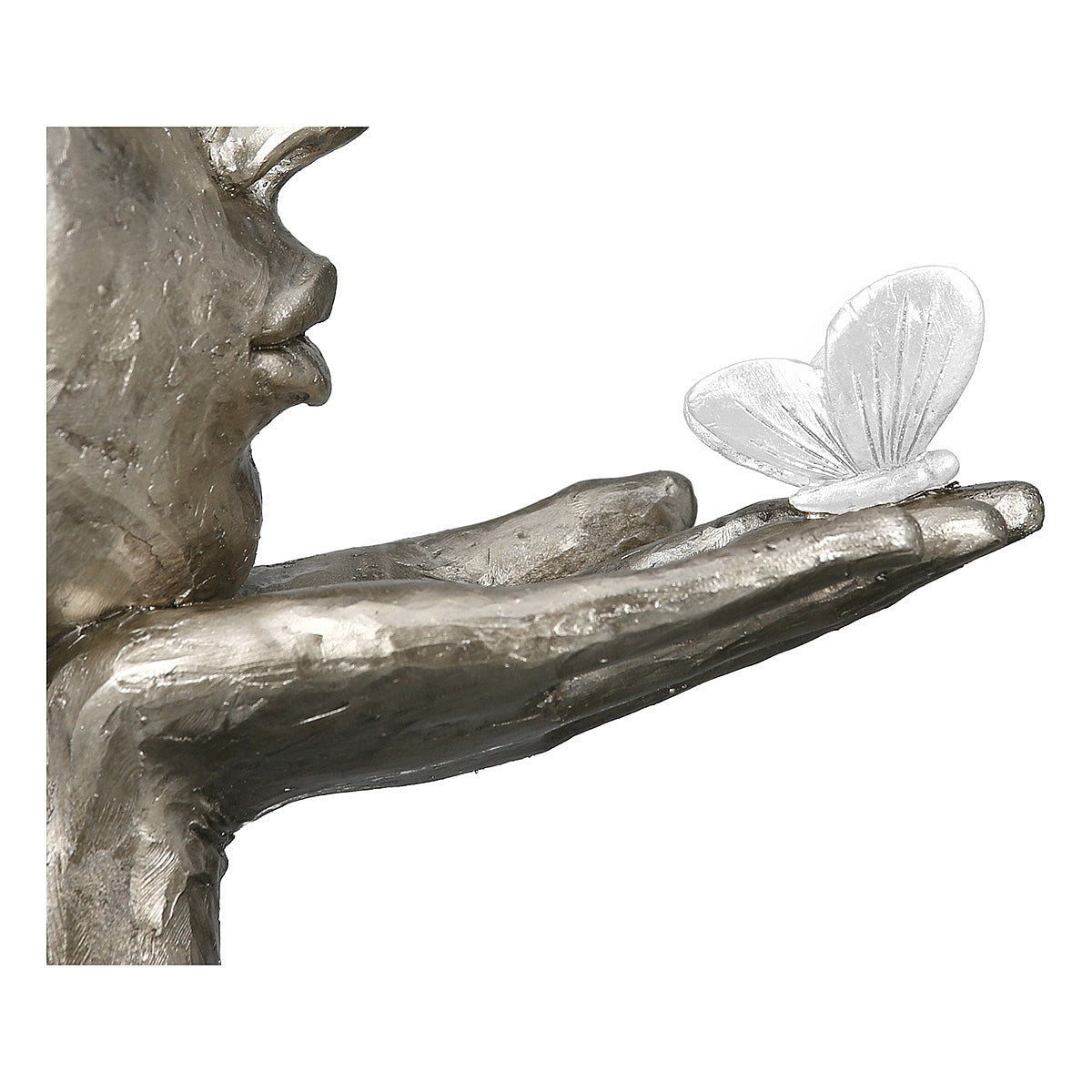 Διακοσμητικό Πρόσωπο Κρατεί Πεταλούδα σε Βάση Ασημί/Μαύρο Polyresin 16.5x10x34