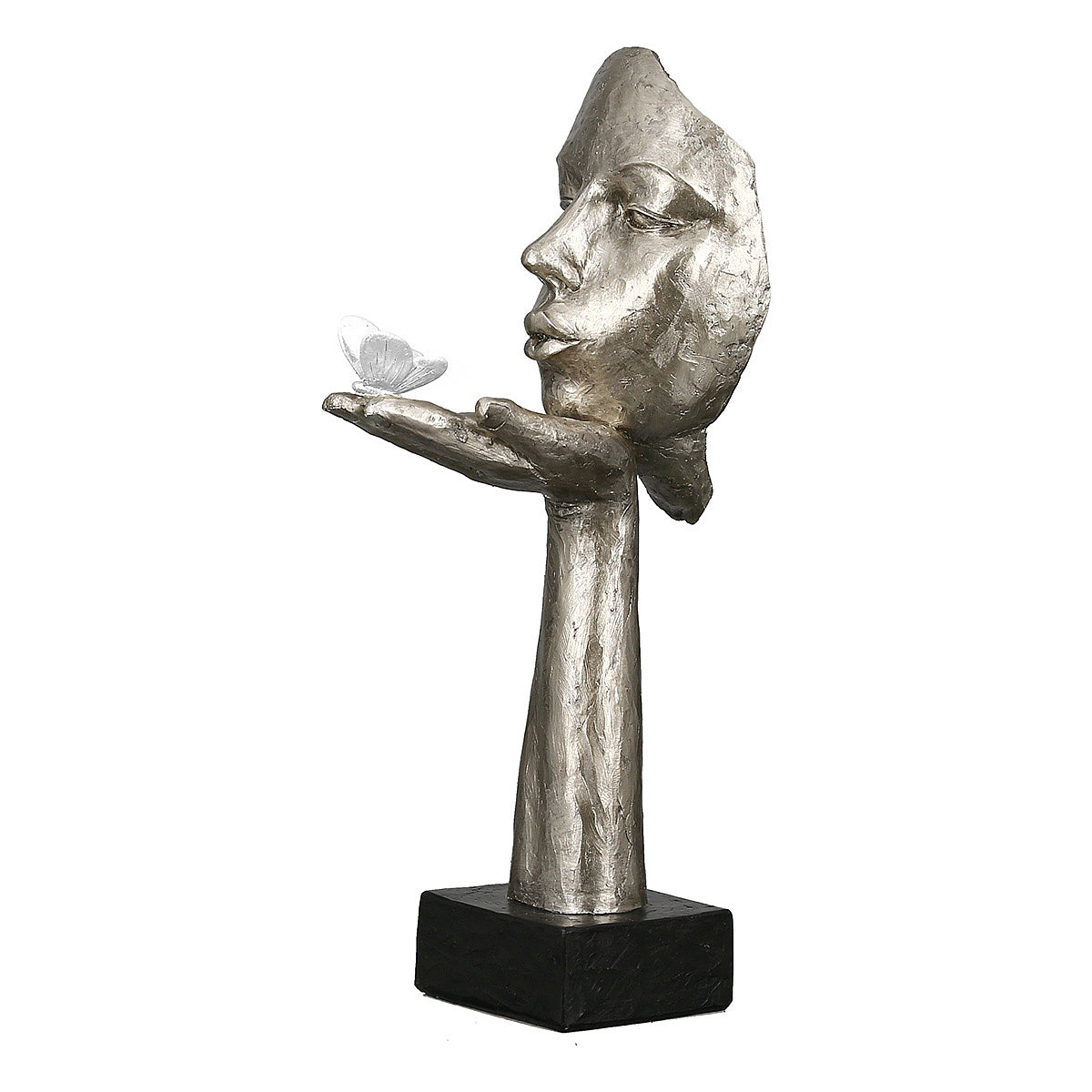 Διακοσμητικό Πρόσωπο Κρατεί Πεταλούδα σε Βάση Ασημί/Μαύρο Polyresin 16.5x10x34