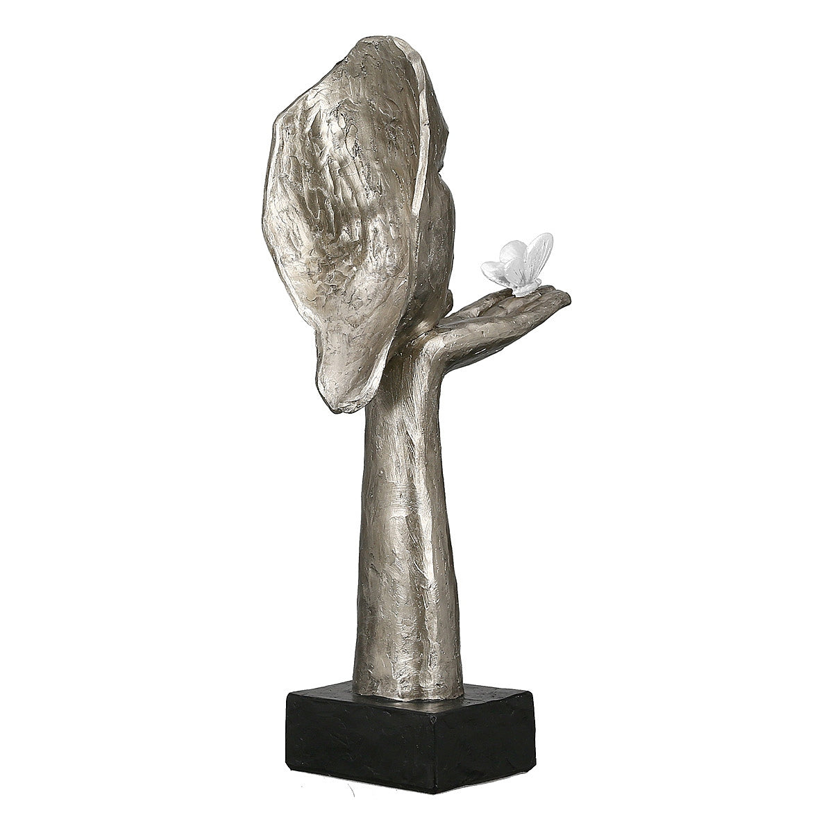 Διακοσμητικό Πρόσωπο Κρατεί Πεταλούδα σε Βάση Ασημί/Μαύρο Polyresin 16.5x10x34