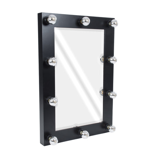 MAKEUP MIRROR-60x90-5 Μοντέρνος Καθρέπτης Μακιγιάζ με Πλαίσιο Φυσικού Ξύλου με Διακόπτη On/Off 10 x E27 AC220-240V - Μ60 x Π7 x Υ90cm - Μαύρος Έβενος