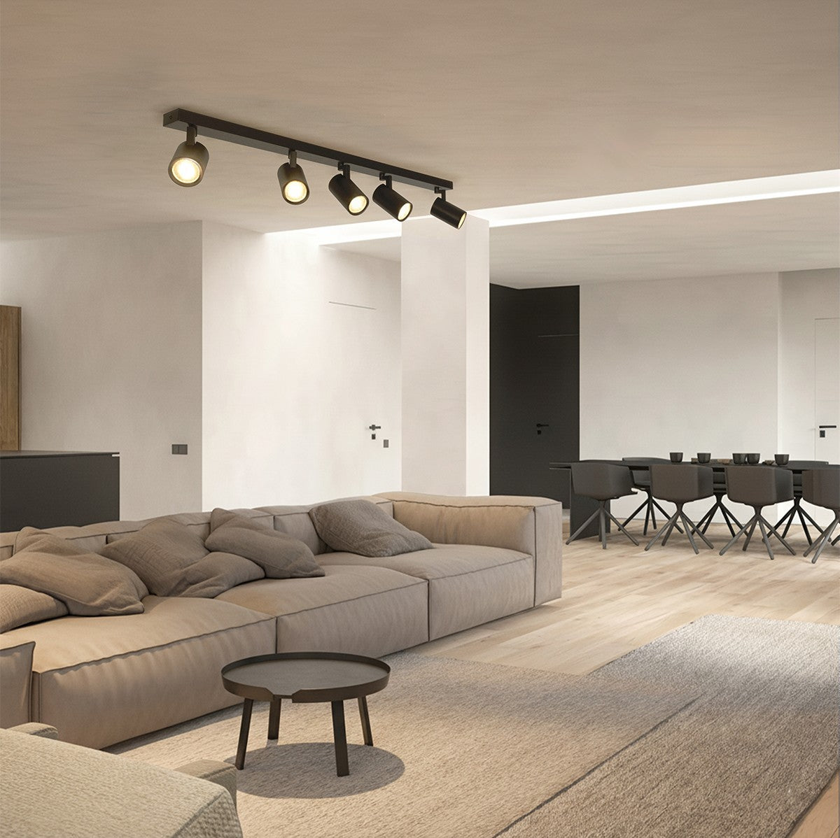 SPOTA KLV-101-0142 Κινούμενο Φωτιστικό Σποτ Οροφής για 5 Λάμπες MR16 με Ντουί GU10 AC 220-240V IP20 - Μαύρο Ματ - Μ79.5 x Π6.3 x Υ14