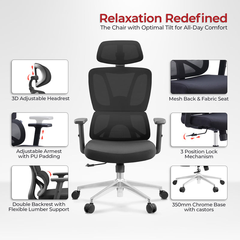 Καρέκλα Γραφείου Διευθυντή Aish Mesh Ύφασμα Μαύρο 64x66x130