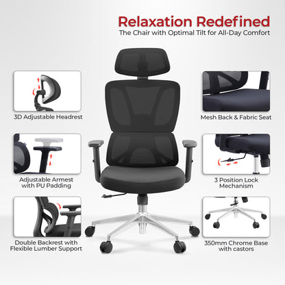 Καρέκλα Γραφείου Διευθυντή Aish Mesh Ύφασμα Μαύρο 64x66x130