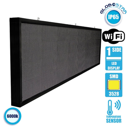 DISPLAY 90290 Κυλιόμενη Ψηφιακή Επιγραφή P10 Μονής Όψης LED AC 220-240V Αδιάβροχο IP65 Ψυχρό Λευκό 6000K - WiFi Control μέσω FK APP - Αισθητήρας Θερμοκρασίας & Υγρασίας - Μ264 x Π9 x Υ72