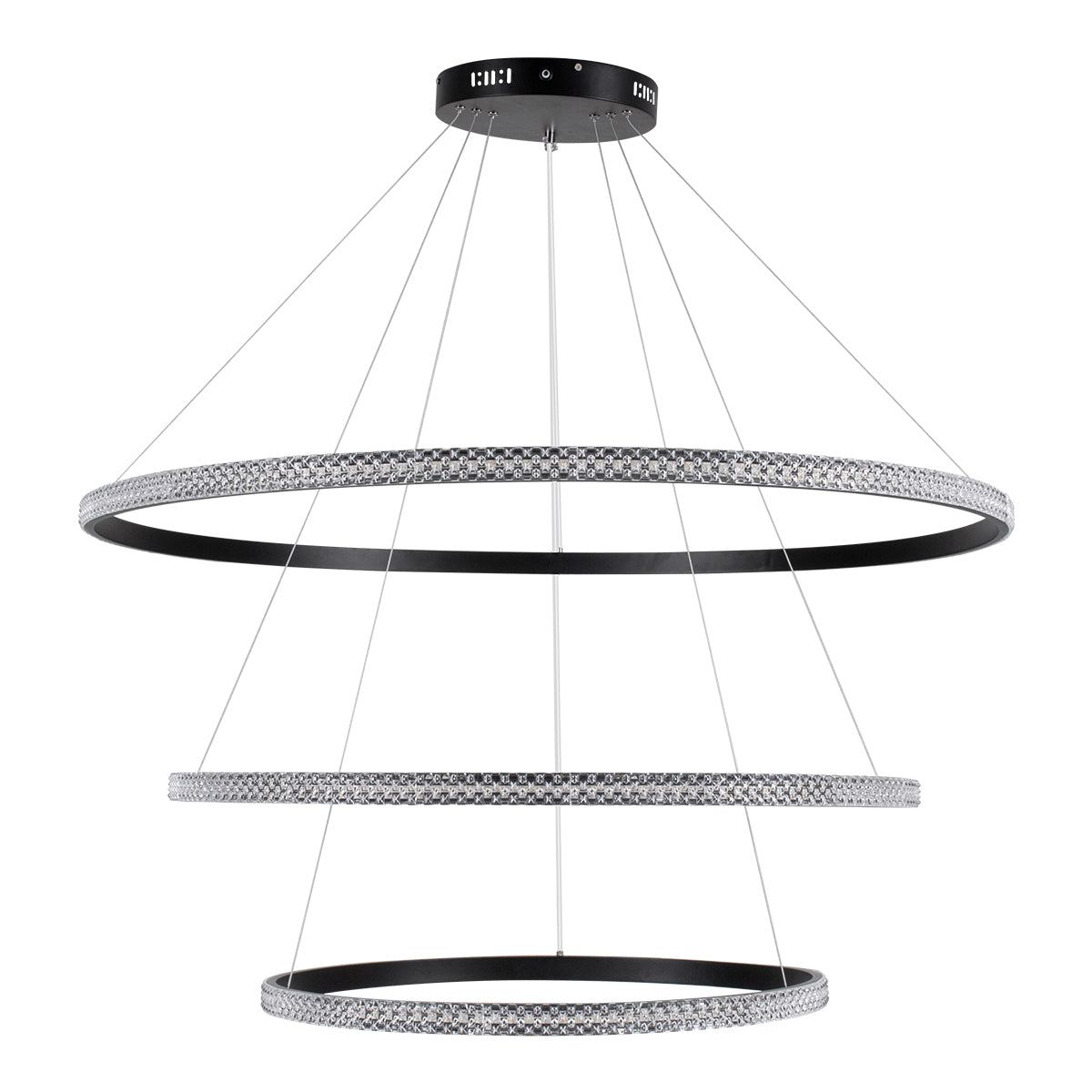 DIAMOND TRIO 61140-DECO Κρεμαστό Φωτιστικό Δαχτυλίδι-Κύκλος LED CCT 150W 18379lm 360° AC 220-240V - Εναλλαγή Φωτισμού μέσω Τηλεχειριστηρίου All In One Ψυχρό 6000k+Φυσικό 4500k+Θερμό 2700k Dimmable Φ60+80+100cm - Μαύρο