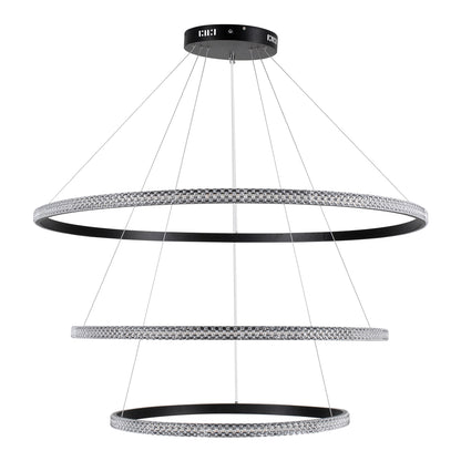 DIAMOND TRIO 61140-DECO Κρεμαστό Φωτιστικό Δαχτυλίδι-Κύκλος LED CCT 150W 18379lm 360° AC 220-240V - Εναλλαγή Φωτισμού μέσω Τηλεχειριστηρίου All In One Ψυχρό 6000k+Φυσικό 4500k+Θερμό 2700k Dimmable Φ60+80+100cm - Μαύρο