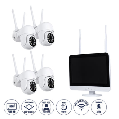 86041 Ασύρματο Καταγραφικό με Οθόνη - 4 x Camera 2MP 1080P WiFi 360° Μοιρών - Αδιάβροχο IP66 - Νυχτερινή Όραση με LED IR - Διπλή Κατέυθυνση Ομιλίας - Ανιχνευτή Κίνησης - Νυχτερινή Λήψη - Λευκό