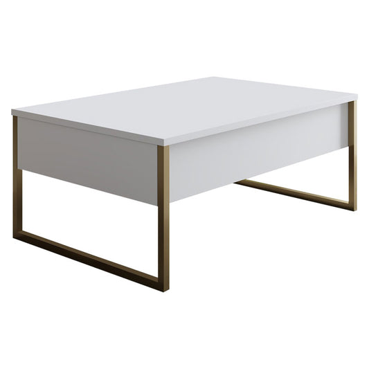 Τραπέζι Σαλονιού PWF-0626 Λευκό-Χρυσό 90X60X40