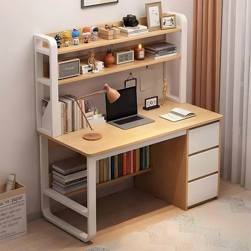 Γραφείο Soco με Ραφιέρα-MDF Φυσικό-Λευκό 120x50x147
