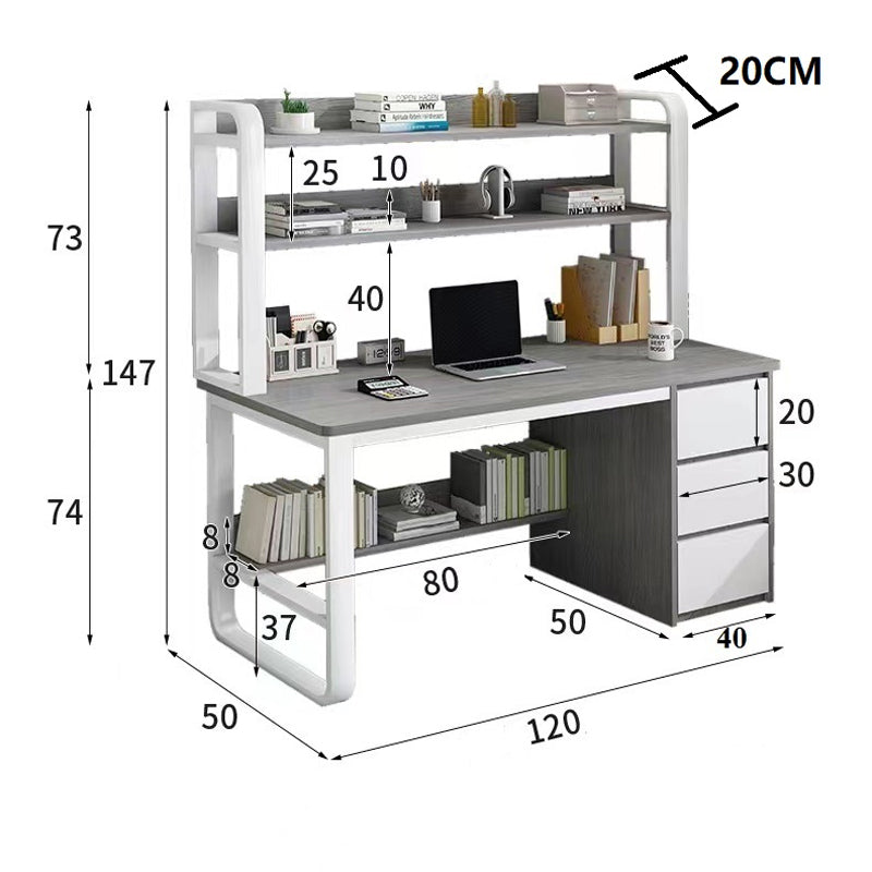 Γραφείο Soco με Ραφιέρα-MDF Φυσικό-Λευκό 120x50x147