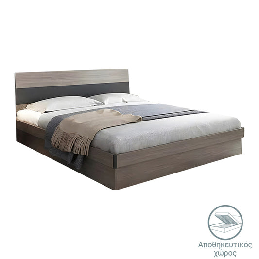 Κρεβάτι Daizy Διπλό Με Αποθηκευτικό Χώρο Ανοιχτό Καρυδί-Γκρι Μελαμίνης 150X200