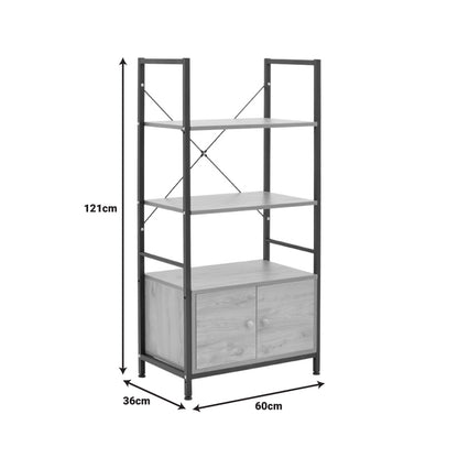 Ραφιέρα Επιδαπέδια με Ντουλάπι Kuili Μέταλλο Μαύρο-MDF σε Καρυδί Απόχρωση 60x36x121