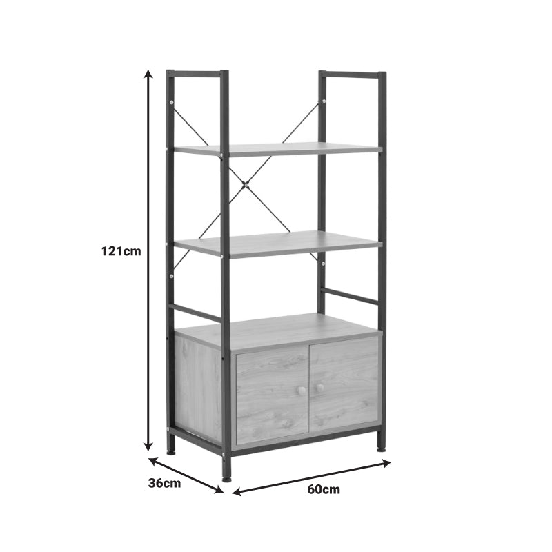 Ραφιέρα Επιδαπέδια με Ντουλάπι Kuili Μέταλλο Μαύρο-MDF σε Oak Απόχρωση 60x36x121