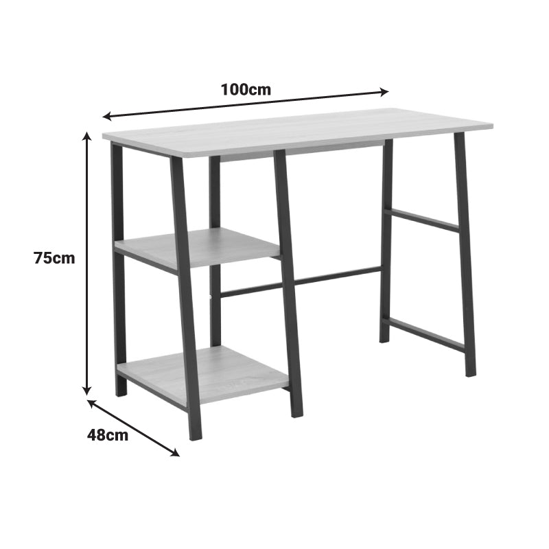 Γραφείο Εργασίας Ferje με Ράφια MDF σε Φυσική-Λευκή Απόχρωση 100x48x75