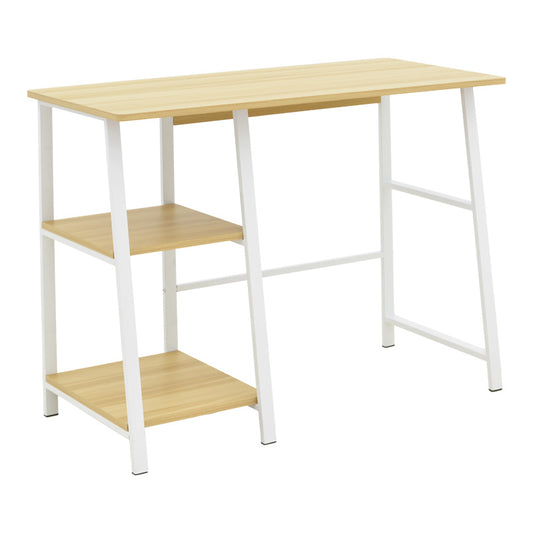 Γραφείο Εργασίας Ferje με Ράφια MDF σε Φυσική-Λευκή Απόχρωση 100x48x75