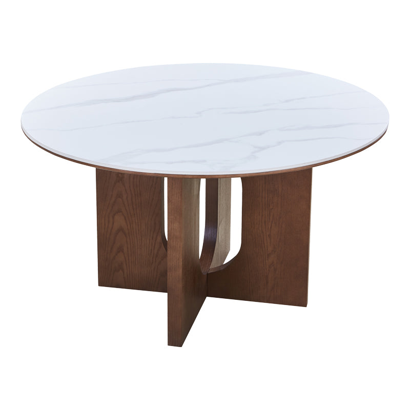 Τραπέζι Merge Sintered Stone-MDF σε Λευκό Μαρμάρου με Καρυδί Βάση Φ130x75