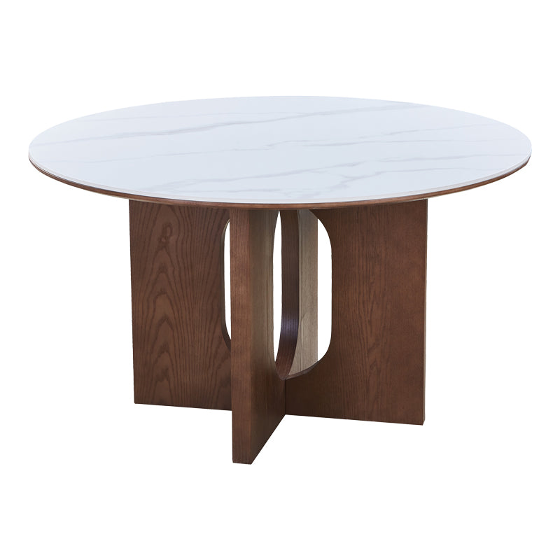 Τραπέζι Merge Sintered Stone-MDF σε Λευκό Μαρμάρου με Καρυδί Βάση Φ130x75