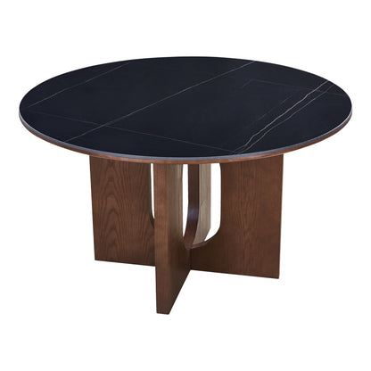 Τραπέζι Merge Sintered Stone-MDF σε Μαύρο Μαρμάρου με Καρυδί Βάση Φ130x75