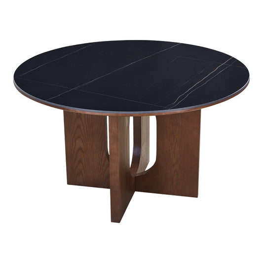 Τραπέζι Merge Sintered Stone-MDF σε Μαύρο Μαρμάρου με Καρυδί Βάση Φ130x75