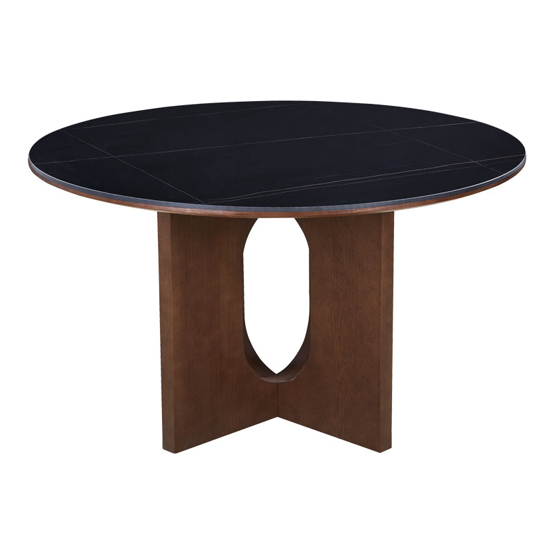Τραπέζι Merge Sintered Stone-MDF σε Μαύρο Μαρμάρου με Καρυδί Βάση Φ130x75