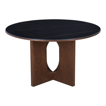 Τραπέζι Merge Sintered Stone-MDF σε Μαύρο Μαρμάρου με Καρυδί Βάση Φ130x75