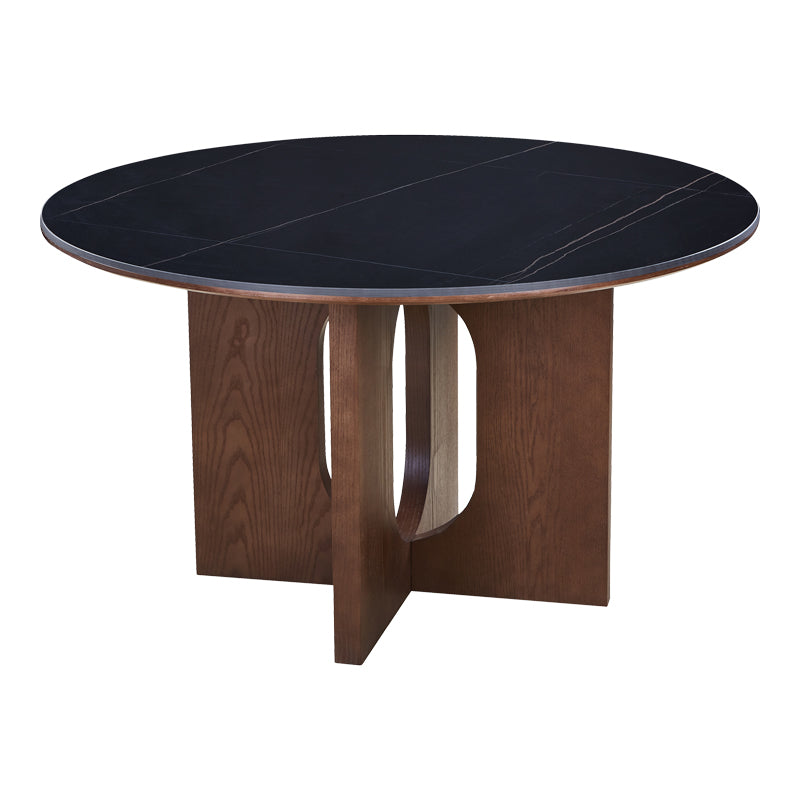 Τραπέζι Merge Sintered Stone-MDF σε Μαύρο Μαρμάρου με Καρυδί Βάση Φ130x75